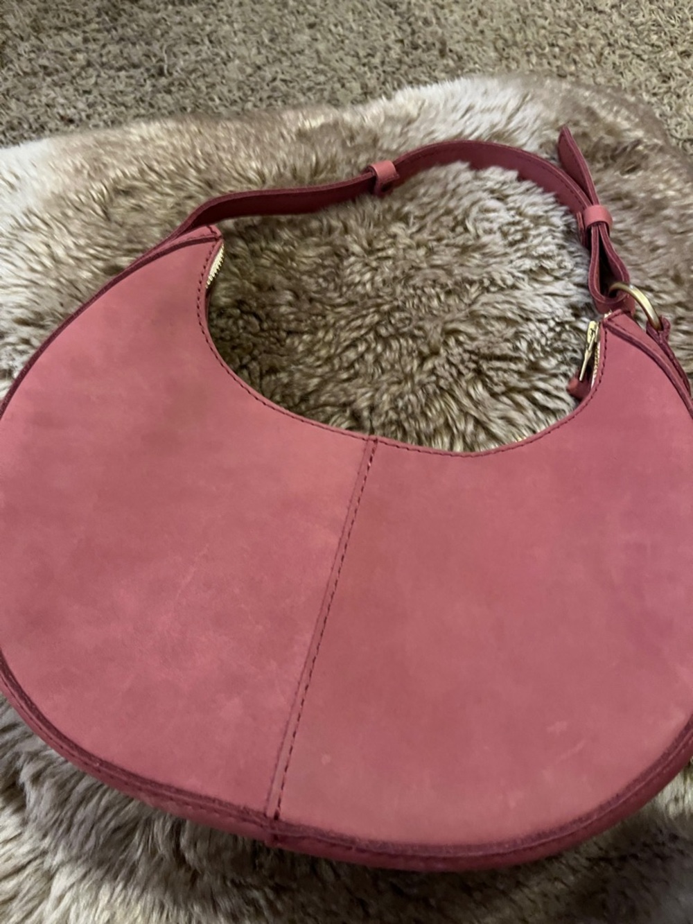 Brushed leather Crescent Shoulder Bag in Dusty Rose- nora